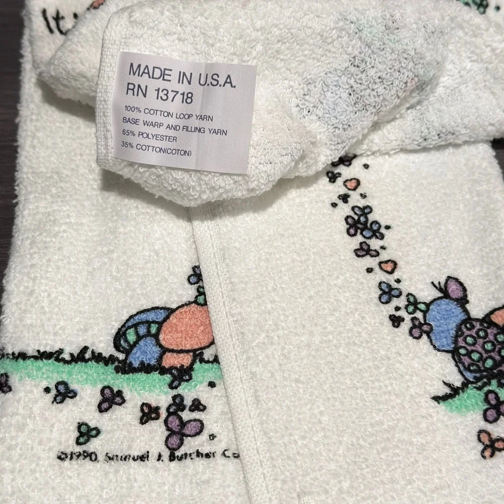 Vtg Precious Moments Hand Towels Set of 2 Leshner Mills White Fringe USA 1990
